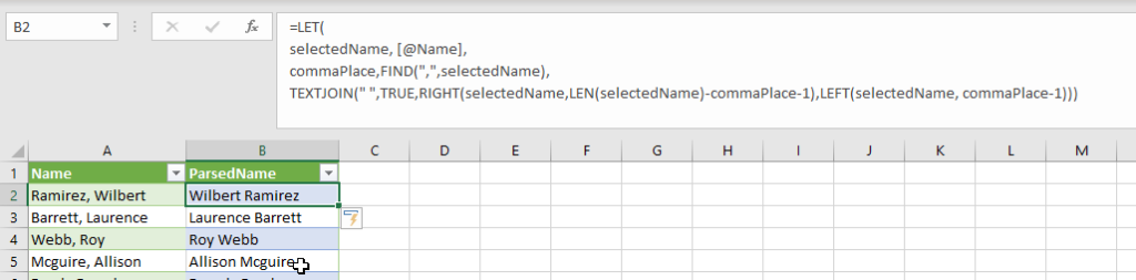 An example of the let function in Excel.